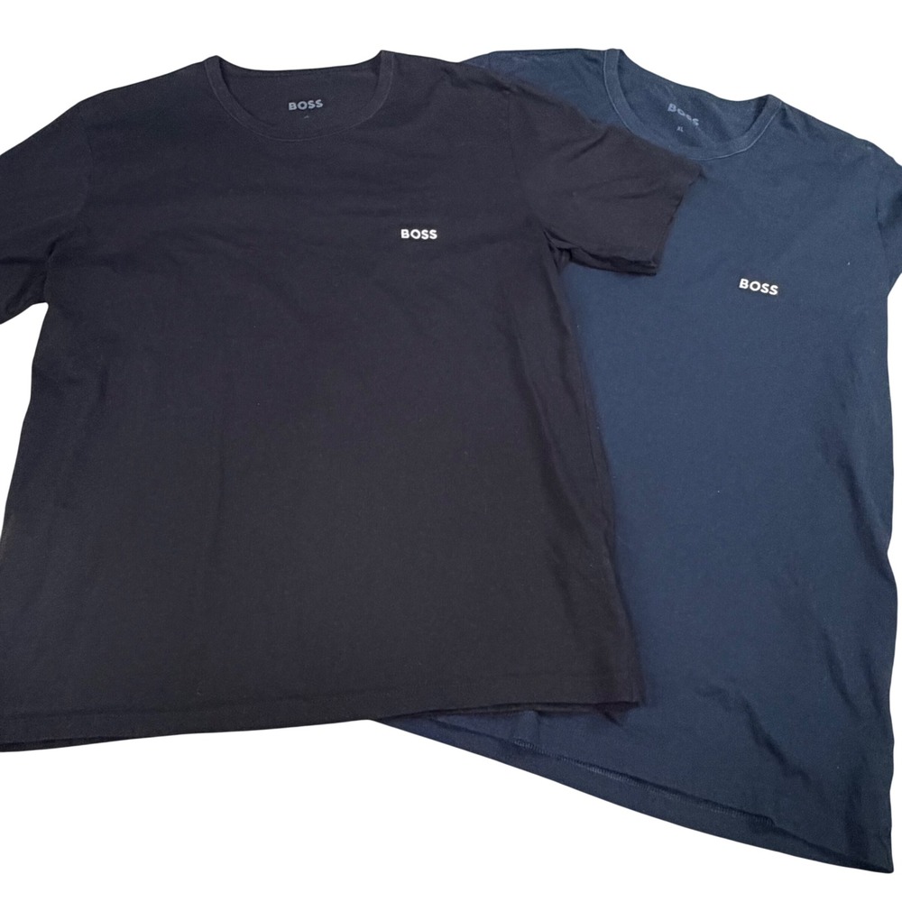 Hugo Boss Mens 2 Pack Logo T-Shirts Black Navy Blue XL Crew Neck Regular Fit